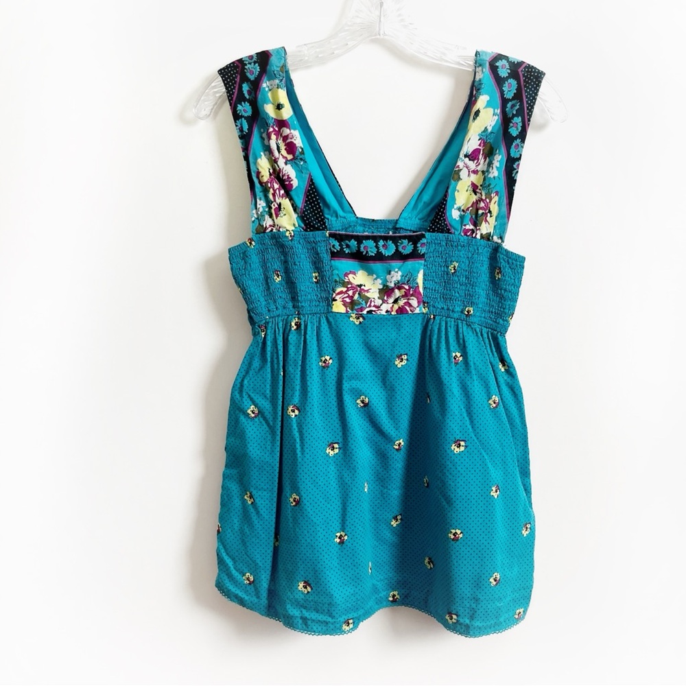 Free People tank top blue purple vintage floral polka dots sleeveless